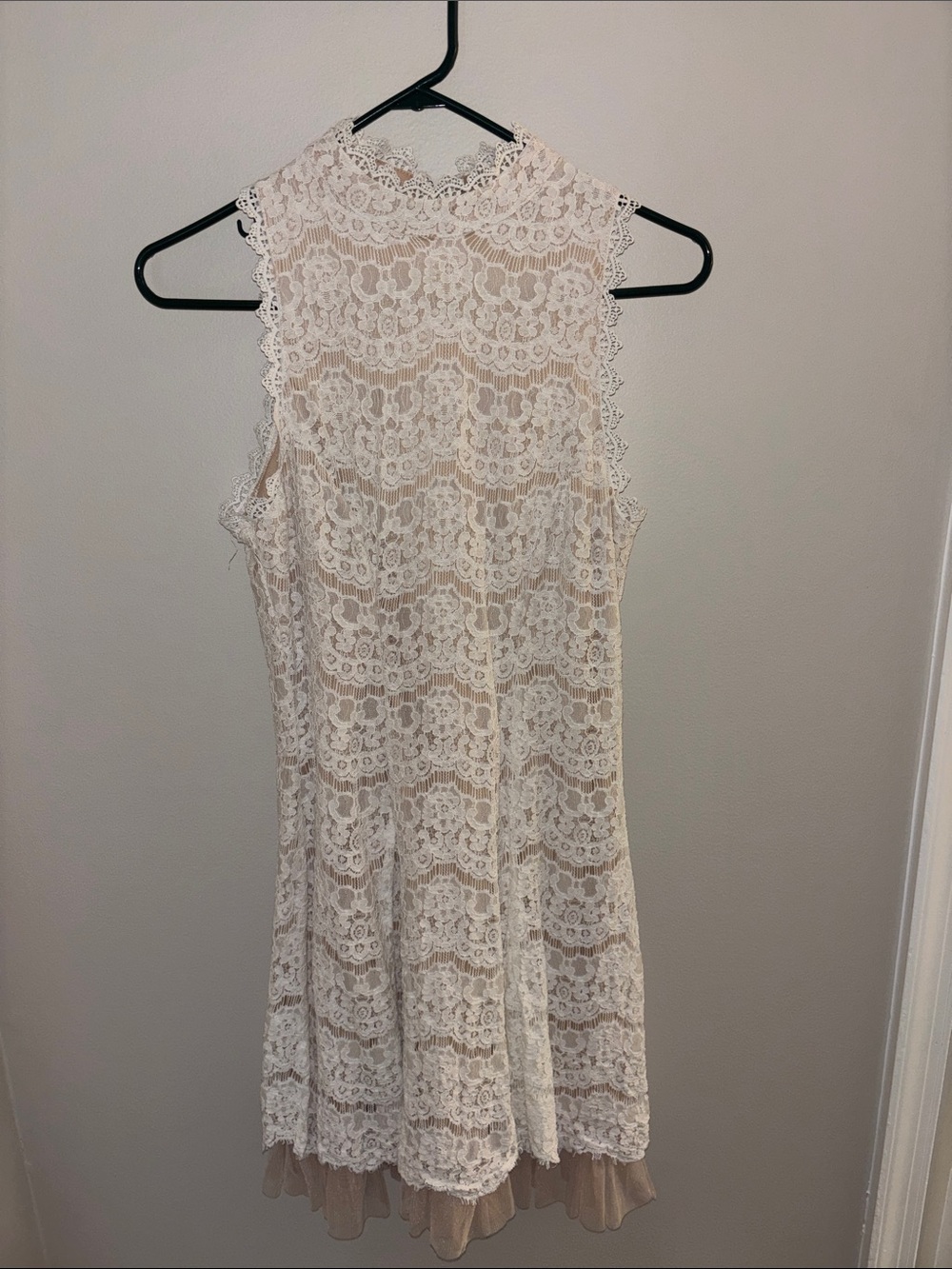 Trixxi Cream Lace High-Neck Mini Dress